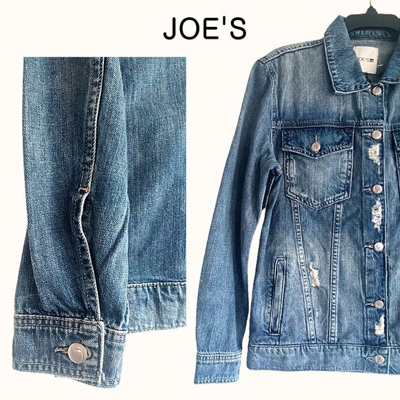 JOE'S NEW Oversize Rip/Distress Trucker Denim Jacket XS - Picture 4 of 12